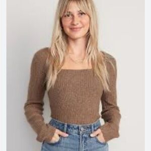 Old Navy Fitted Heathered Square-Neck Rib-Knit Sweater